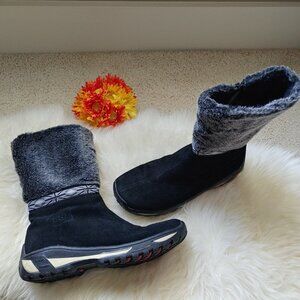 Black Real Fur Suede Side Zipper Winter Boots (38 EU)